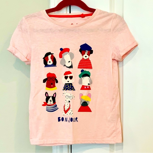 NEW Mini Boden Girls Pink Short Sleeve Bonjour Dog Top Size 5-6Y - Picture 3 of 12